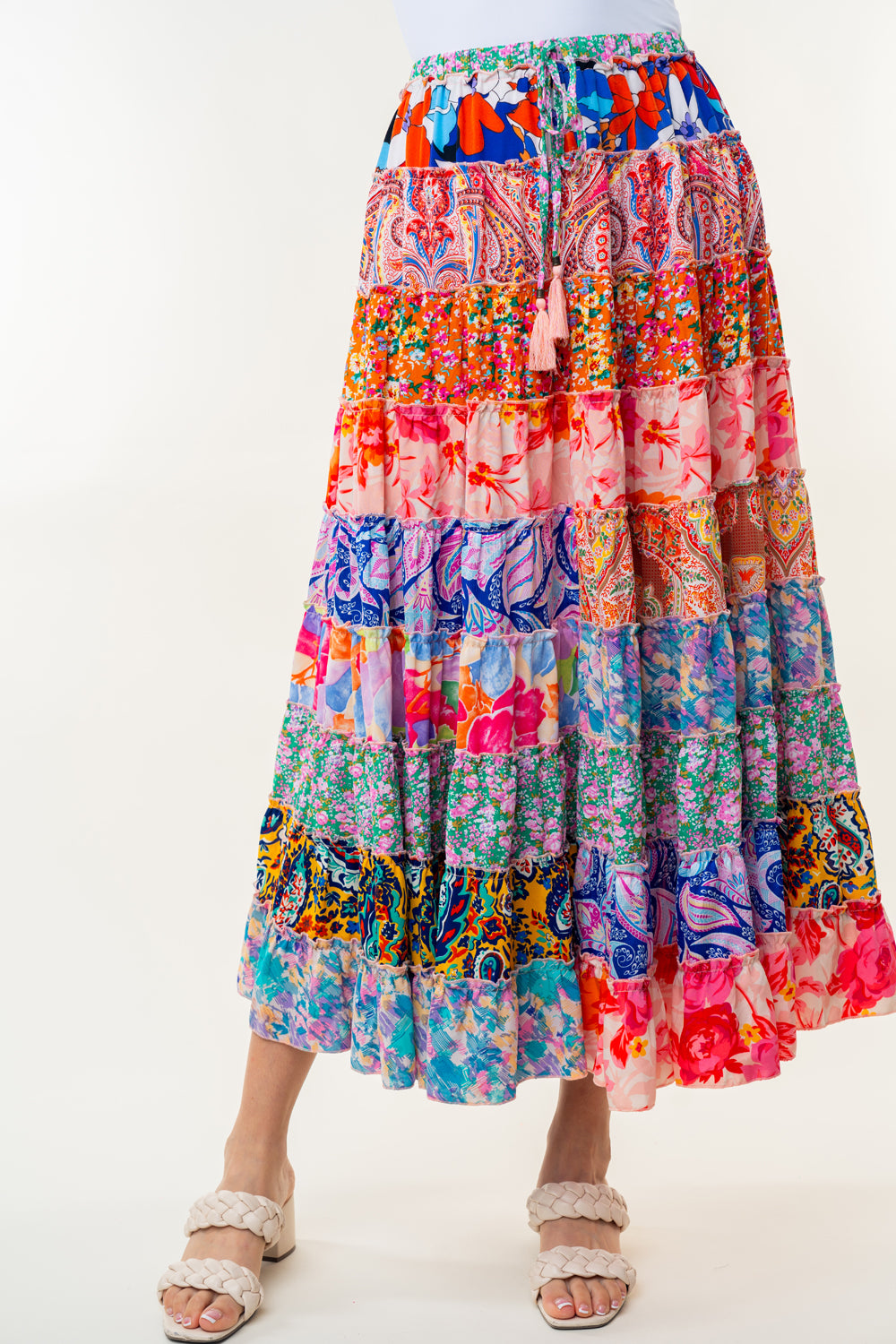 High Waisted Floral Print Woven Skirt