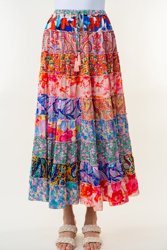 High Waisted Floral Print Woven Skirt
